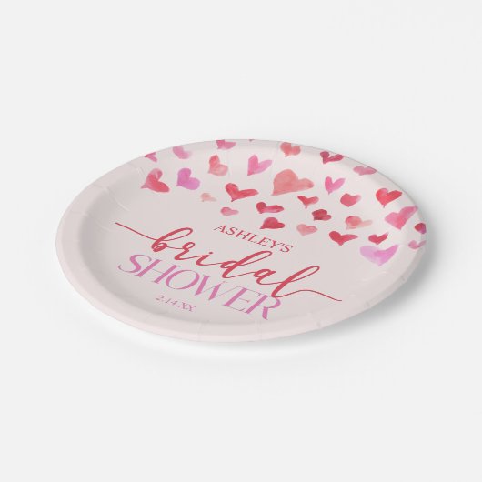 赤とピンクのハート バレンタインデー ブライダルシャワー ペーパープレート (アングル)