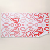 赤とピンクのハート ビーチタオル (正面)