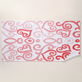 赤とピンクのハート ビーチタオル