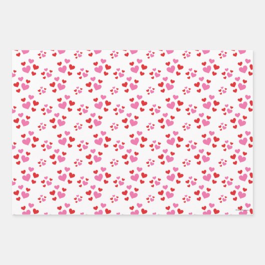 赤とピンクのハート ラッピングペーパーシート (正面)