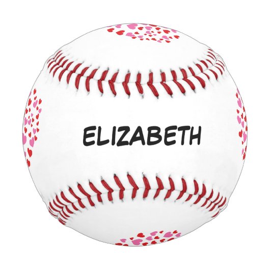 赤とピンクのハート |名前の追加 野球ボール (正面)