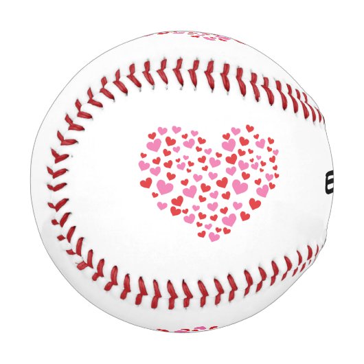 赤とピンクのハート |名前の追加 野球ボール (正面左)