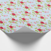 赤とピンクのバラのパターンヴィンテージ ラッピングペーパー (角)