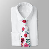 赤とピンクのバラの模様 ネクタイ (タイ)