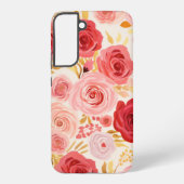 赤とピンクのバラの水彩花柄 SAMSUNG GALAXYケース (裏面)