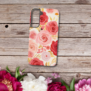赤とピンクのバラの水彩花柄 SAMSUNG GALAXY S22+ケース