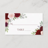赤とピンクのバラの結婚式記入式エスコートカード プレイスカード (正面)