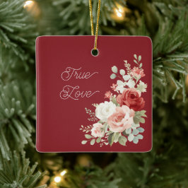 赤とピンクのバラの花フラワートルーラブクリスマス セラミックオーナメント
