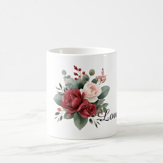 赤とピンクのバラの花 コーヒーマグカップ (中央)