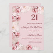 赤とピンクのバラの誕生日 招待状 (正面/裏面)