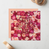 赤とピンクのバラフローラハッピーマザーズデイ ノートカード (正面/裏面インサイチュ)