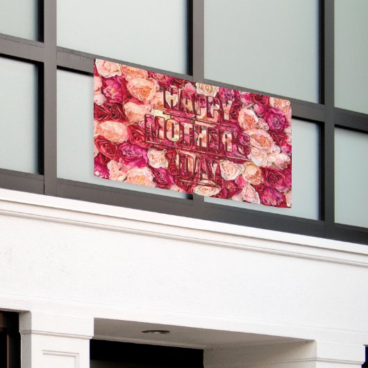 赤とピンクのバラフローラハッピーマザーズデイ 横断幕 (ビルの外側)
