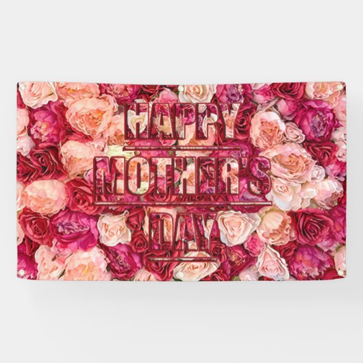 赤とピンクのバラフローラハッピーマザーズデイ 横断幕 (横)