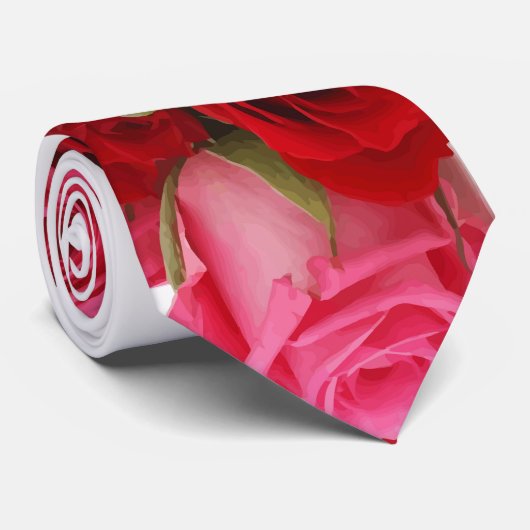 赤とピンクのバラフローラメンズネックタイ ネクタイ (ロール)