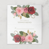 赤とピンクのバラ結婚の花束 プレイスカード (外部開封)