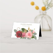 赤とピンクのバラ結婚の花束 プレイスカード (裏面)