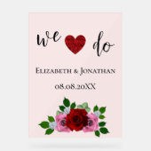 赤とピンクのバラ結婚ズ アクリルサイン (正面)