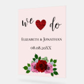 赤とピンクのバラ結婚ズ アクリルサイン (傾斜)