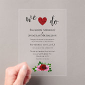 赤とピンクのバラ結婚ズ アクリル招待状 (インサイチュ (ポータブル))