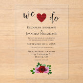 赤とピンクのバラ結婚ズ アクリル招待状 (正面)