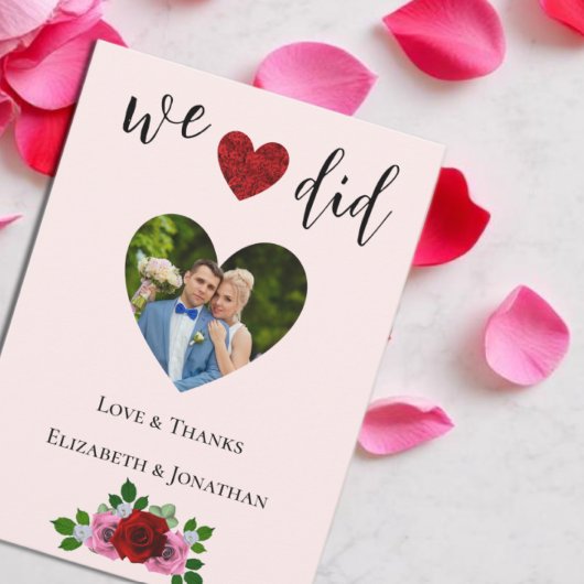 赤とピンクのバラ結婚ズ サンキューカード