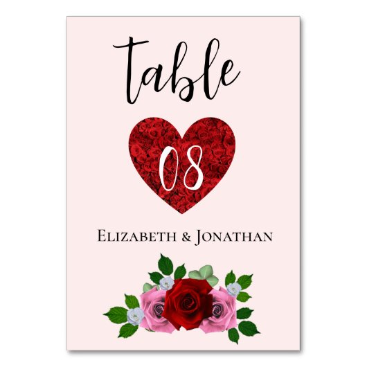 赤とピンクのバラ結婚ズ テーブルナンバー (正面)