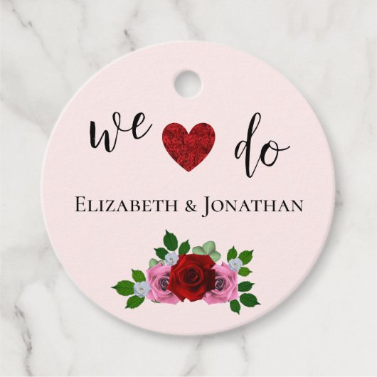 赤とピンクのバラ結婚ズ フェイバータグ (正面)