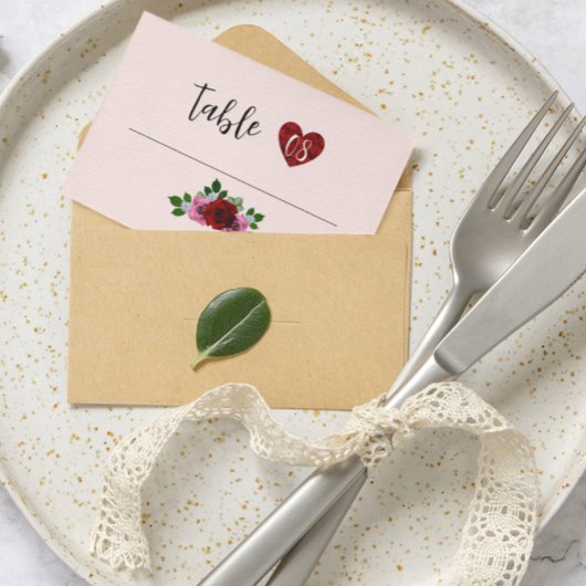 赤とピンクのバラ結婚ズ プレイスカード