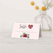 赤とピンクのバラ結婚ズ プレイスカード (正面)