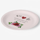 赤とピンクのバラ結婚ズ ペーパープレート (アングル)