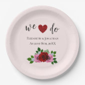 赤とピンクのバラ結婚ズ ペーパープレート (正面)