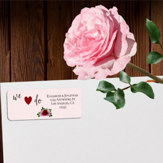 赤とピンクのバラ結婚ズ ラベル