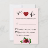 赤とピンクのバラ結婚ズ 出欠カード (正面)