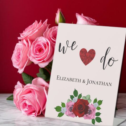 赤とピンクのバラ結婚ズ 台座サイン