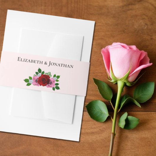 赤とピンクのバラ結婚ズ 招待状ベリーバンド