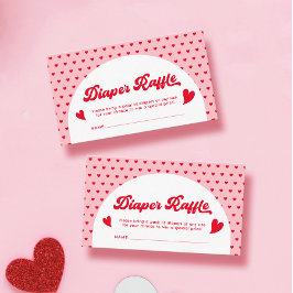 赤とピンクのバレンタインの赤ちゃんシャワーおむつラッフル エンクロージャーカード
