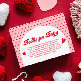赤とピンクのバレンタインの赤ちゃんシャワー本のリクエスト エンクロージャーカード