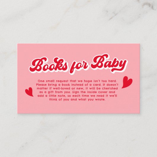 赤とピンクのバレンタインの赤ちゃんシャワー本ベビー エンクロージャーカード (正面)
