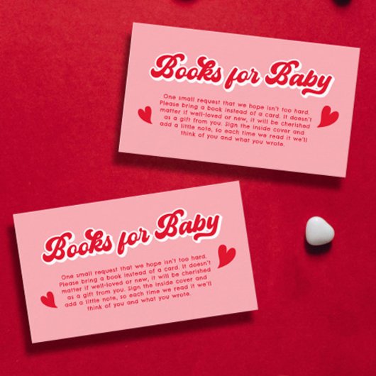 赤とピンクのバレンタインの赤ちゃんシャワー本ベビー エンクロージャーカード