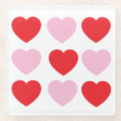 赤とピンクのバレンタインデーハート ガラスコースター (正面)