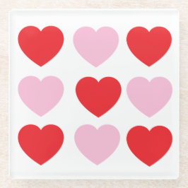 赤とピンクのバレンタインデーハート ガラスコースター