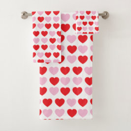 赤とピンクのバレンタインデーハート バスタオルセット