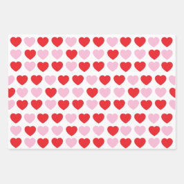 赤とピンクのバレンタインデーハート ラッピングペーパーシート