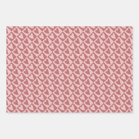 赤とピンクのバレンタインハートパターン ラッピングペーパーシート (正面3)