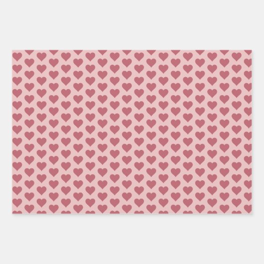 赤とピンクのバレンタインハートパターン ラッピングペーパーシート (正面2)