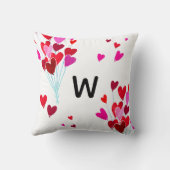 赤とピンクのバレンタインハート名を追加モノグラム クッション (裏面)
