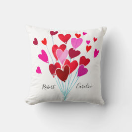 赤とピンクのバレンタインハート名を追加モノグラム クッション