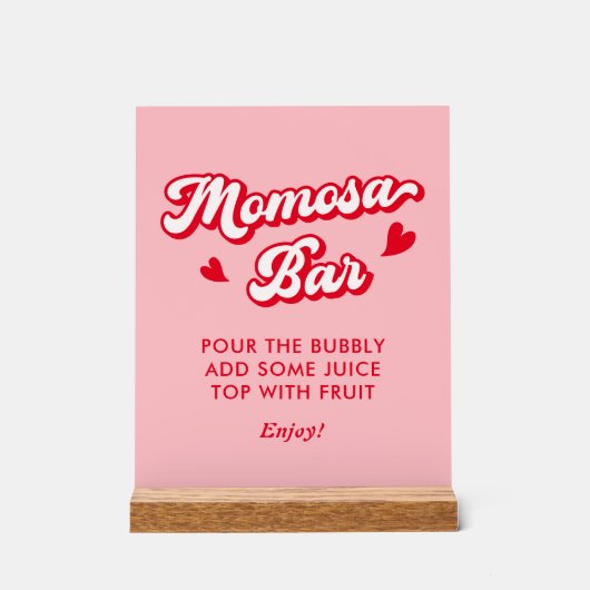 赤とピンクのバレンタインベビーシャワーモモモザバー アクリルサイン (正面)