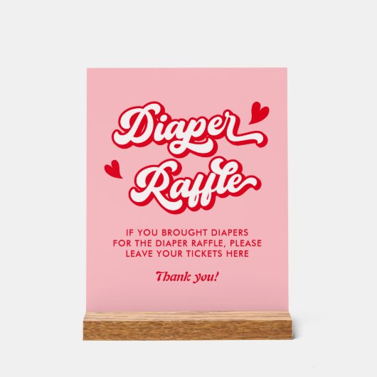 赤とピンクのバレンタイン赤ちゃんシャワーおむつラッフル アクリルサイン (正面)