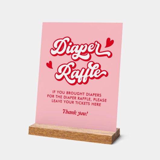 赤とピンクのバレンタイン赤ちゃんシャワーおむつラッフル アクリルサイン (傾斜)